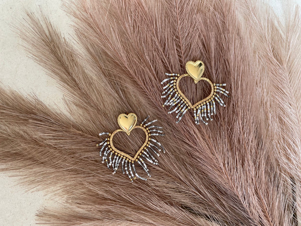 Boucles d'oreilles coeur perlé