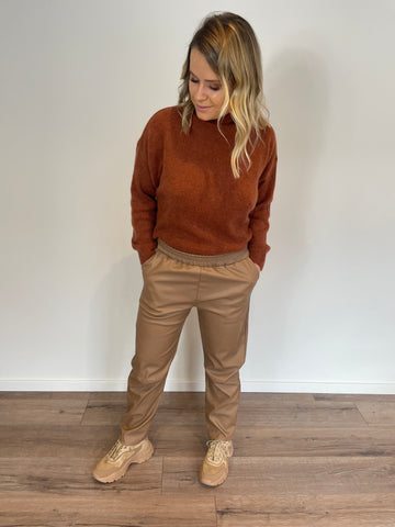 Pantalon simili cuir brun CLELIA