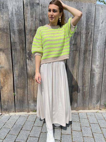 Top en maille jaune fluo/beige LILIANE