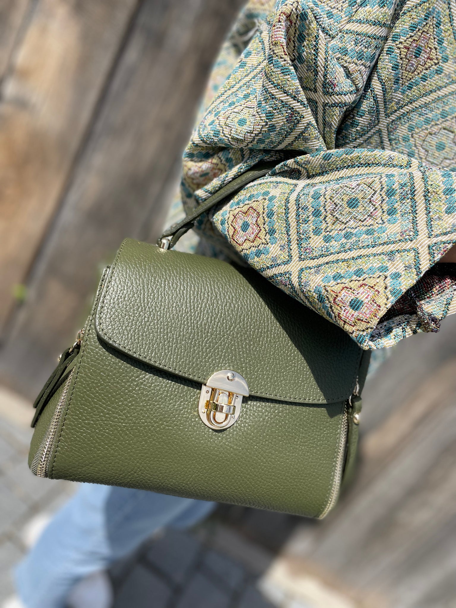 Sac en cuir kaki SABINE