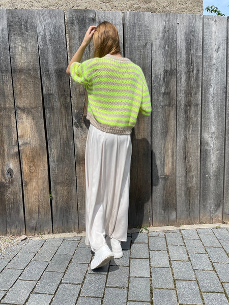Top en maille jaune fluo/beige LILIANE