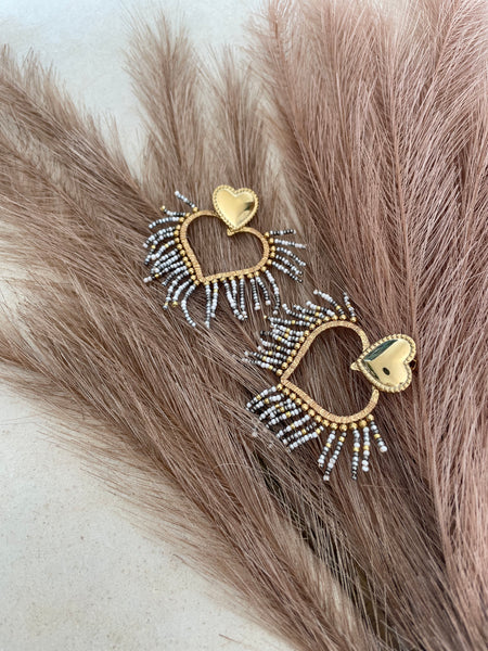 Boucles d'oreilles coeur perlé