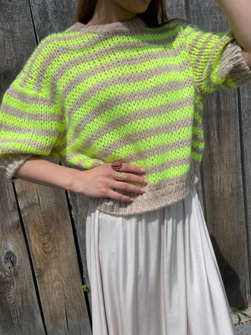 Top en maille jaune fluo/beige LILIANE