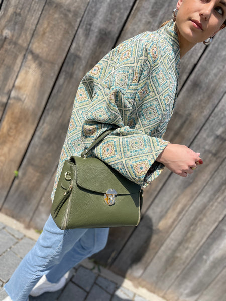 Sac en cuir kaki SABINE