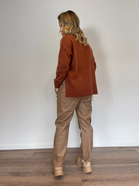 Pantalon simili cuir brun CLELIA