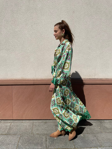 Ensemble jupe plissée et chemise verte EDEN