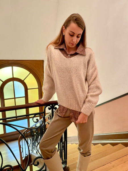 Chemise camel/beige à motifs MIRA