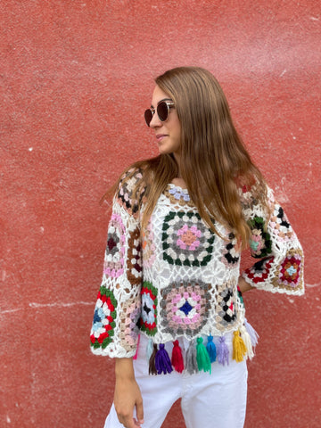 Pull coloré en crochet fait main GAYA
