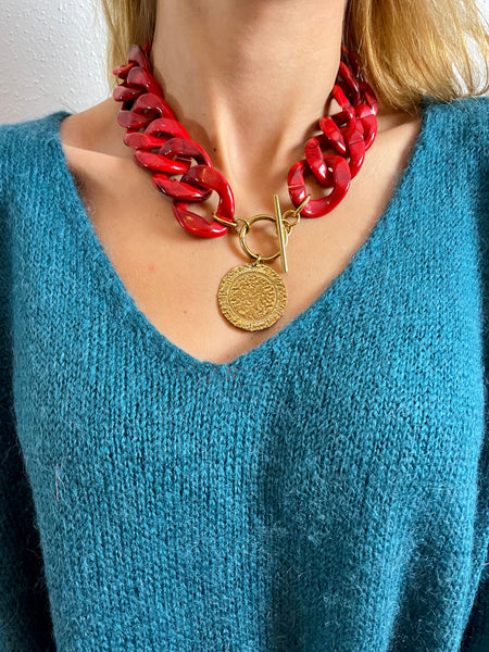 Collier à grosses chaines rouge