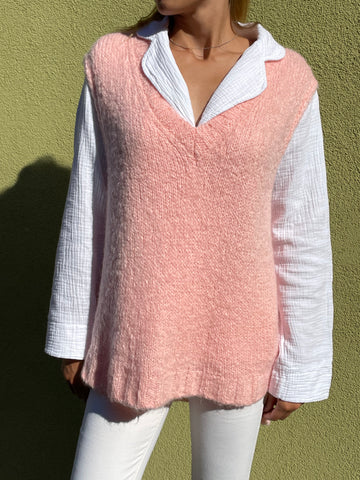 Pull sans manche rose pastel CALY