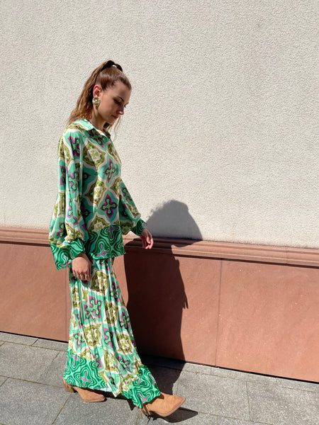 Ensemble jupe plissée et chemise verte EDEN