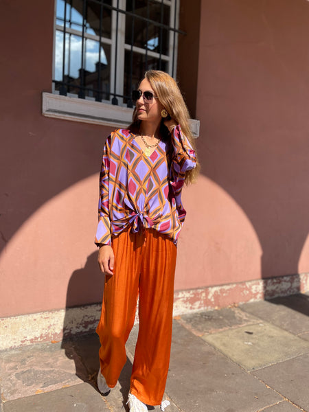 Chemisier à motifs colorés violet et orange RIO