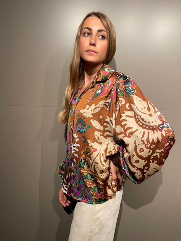 Chemise brune à motifs EMELINE
