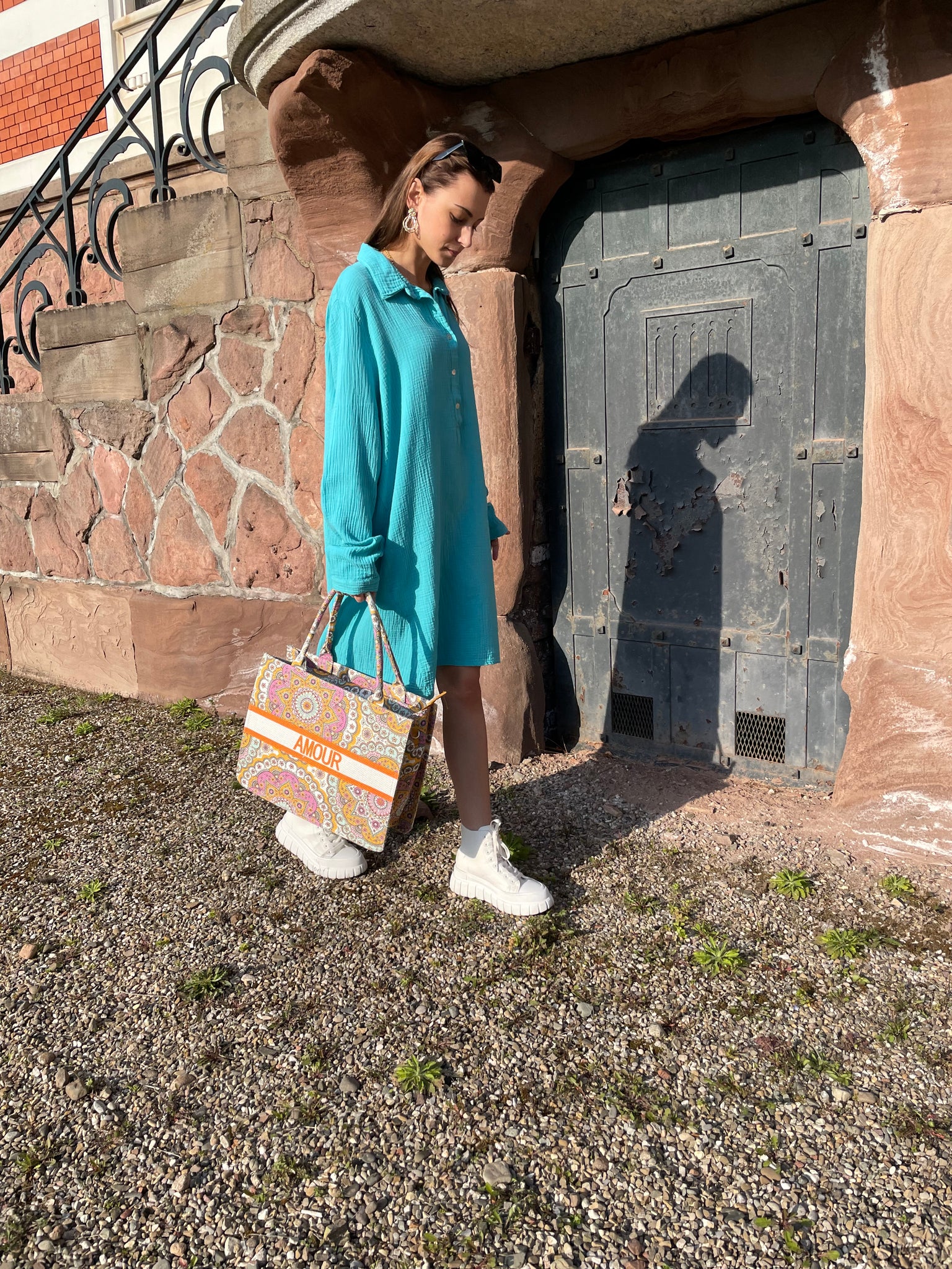 Robe turquoise gaze de coton MELY