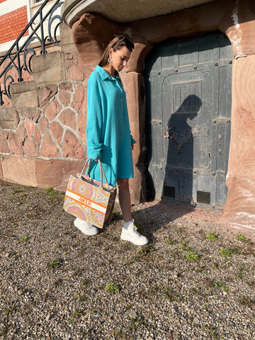 Robe turquoise gaze de coton MELY
