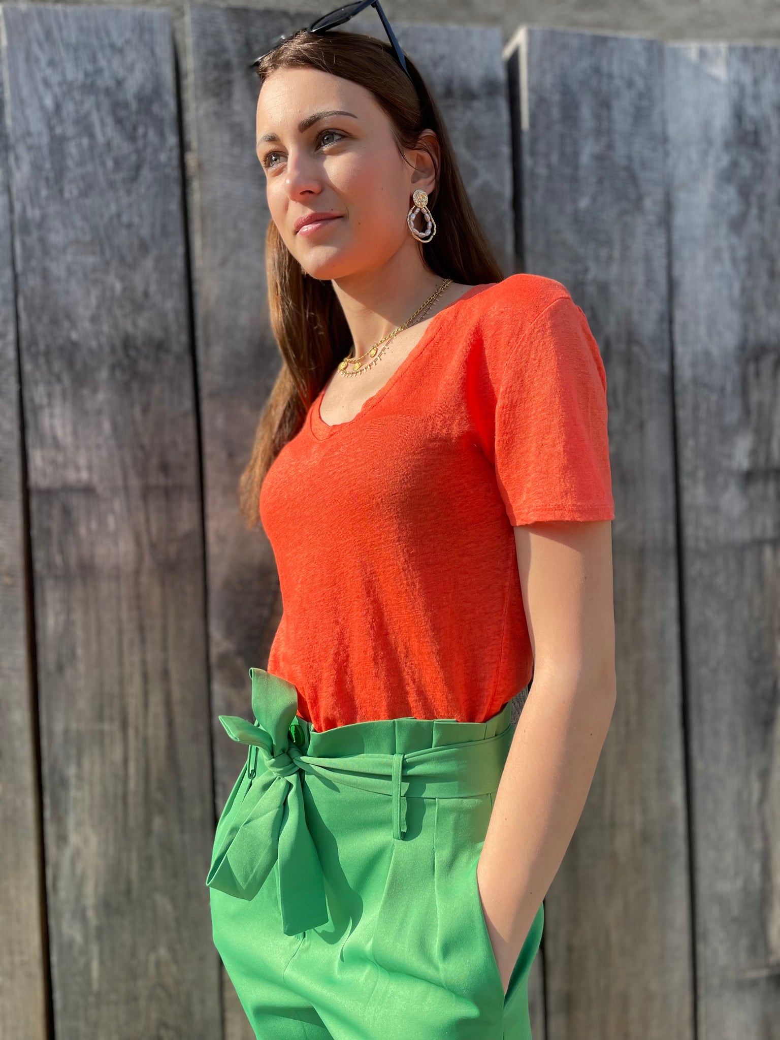 T shirt lin orange ROX