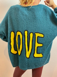 Pull bleu canard/jaune LOVE