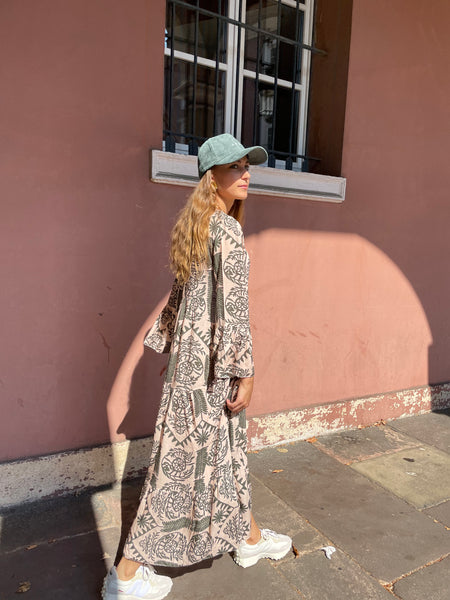 Robe longue à imprimé kaki MALORY