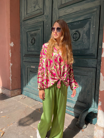 Pantalon fluide kaki satiné MAXI
