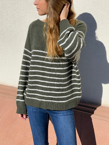 Pull marinière kaki-blanc MARINE