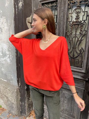 Pull fin orange manches 3/4 RITA