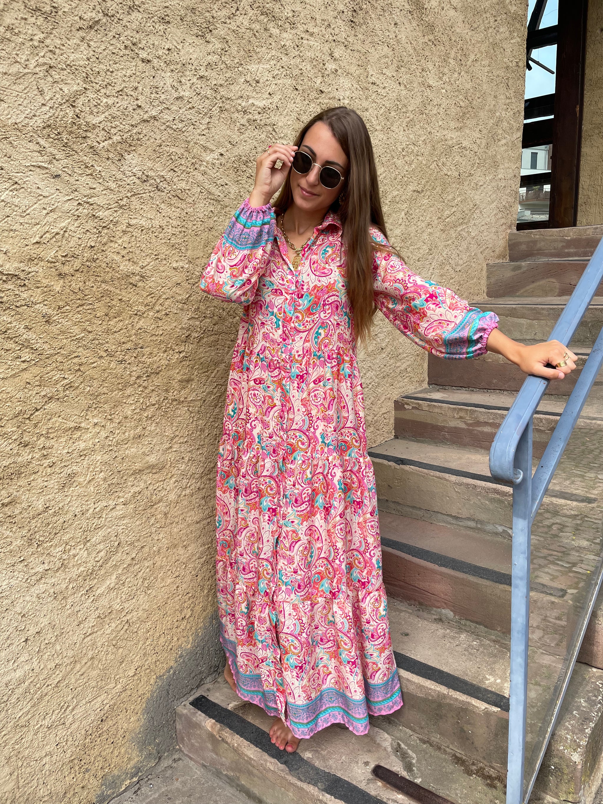 Robe longue fluide rose hotsell