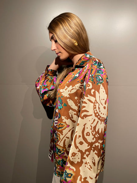 Chemise brune à motifs EMELINE