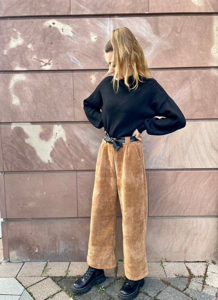 Pantalon large velours brun SALOME