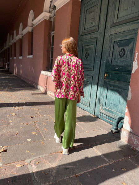 Pantalon fluide kaki satiné MAXI