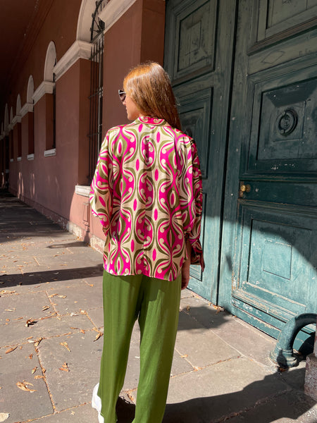 Chemisier à motifs colorés rose et kaki RIO