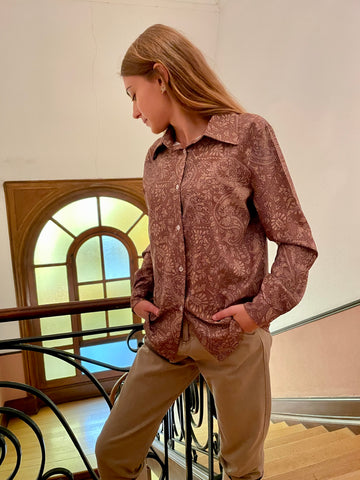 Chemise camel/beige à motifs MIRA