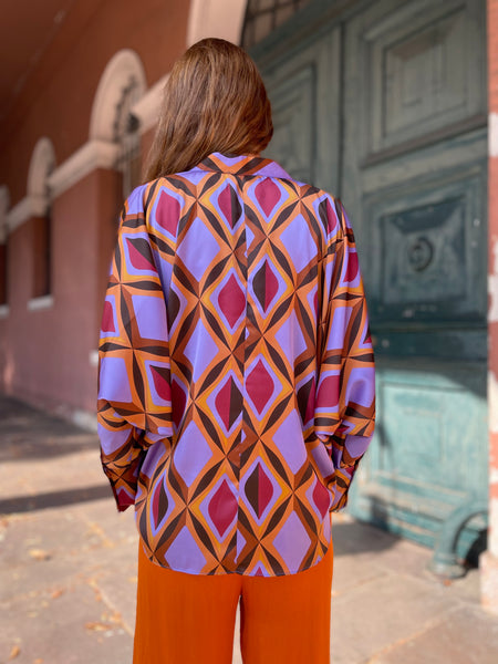 Chemisier à motifs colorés violet et orange RIO