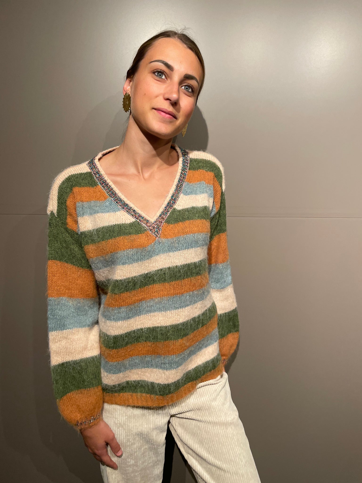 Pull rayé kaki/beige ALIX