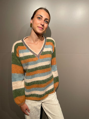 Pull rayé kaki/beige ALIX