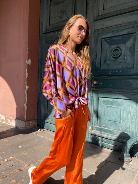 Pantalon fluide brique satiné MAXI