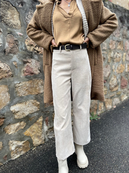 Pantalon velours beige large MARYLINE
