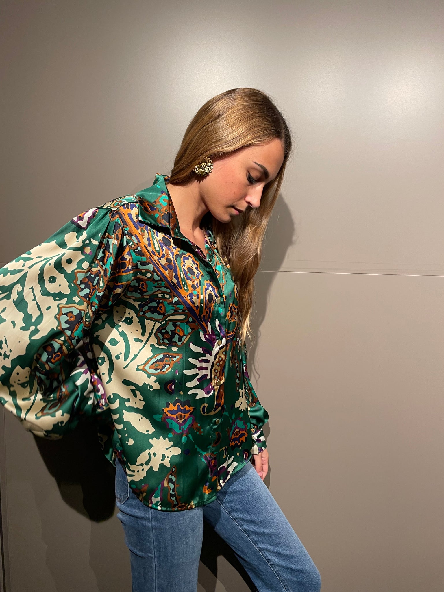 Chemise verte à motifs EMELINE