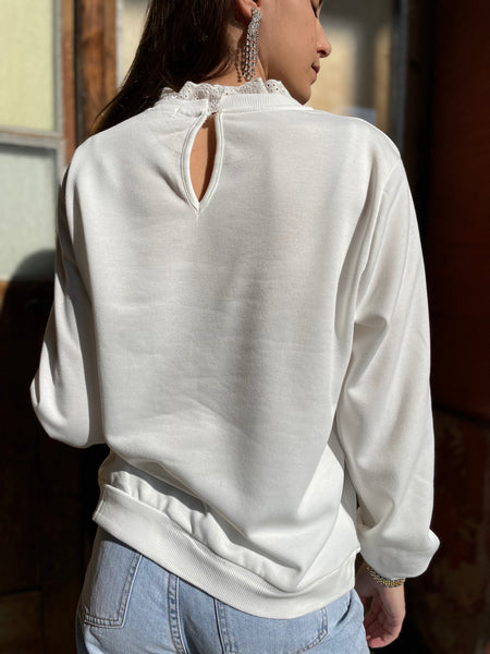 Pull blanc dentelle KALIA