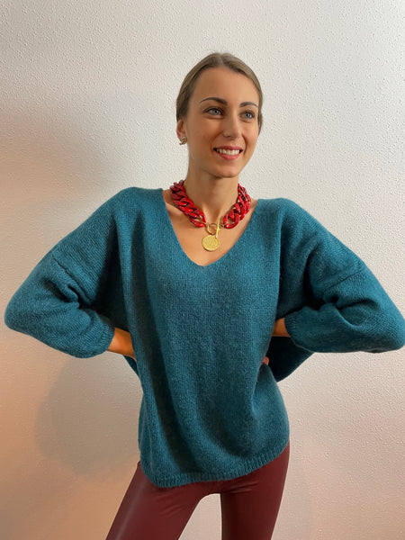 Pull bleu canard/jaune LOVE