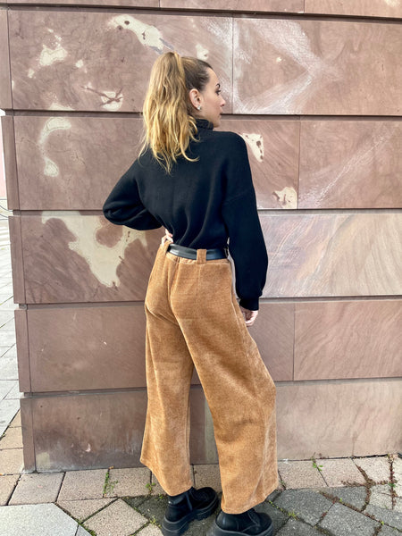 Pantalon large velours brun SALOME