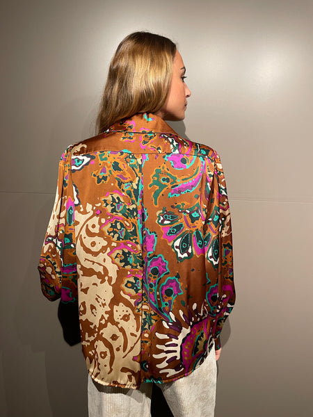 Chemise brune à motifs EMELINE