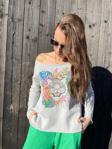 Pull gris à motifs tigre TIMEO