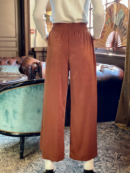Pantalon large brun satiné CLEO