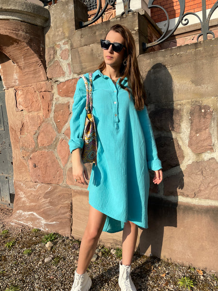 Robe turquoise gaze de coton MELY