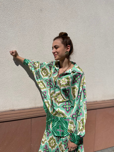 Ensemble jupe plissée et chemise verte EDEN