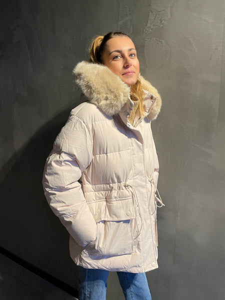 Doudoune beige à capuche INES