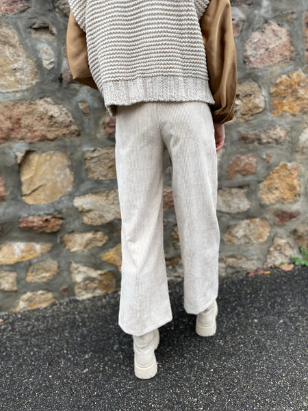 Pantalon velours beige large MARYLINE