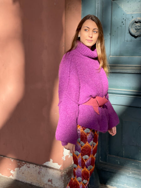 Pull col roulé violet VIOLA