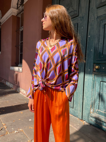 Chemisier à motifs colorés violet et orange RIO