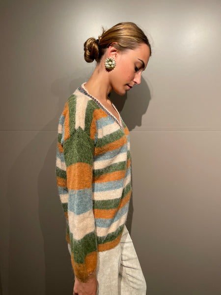Pull rayé kaki/beige ALIX